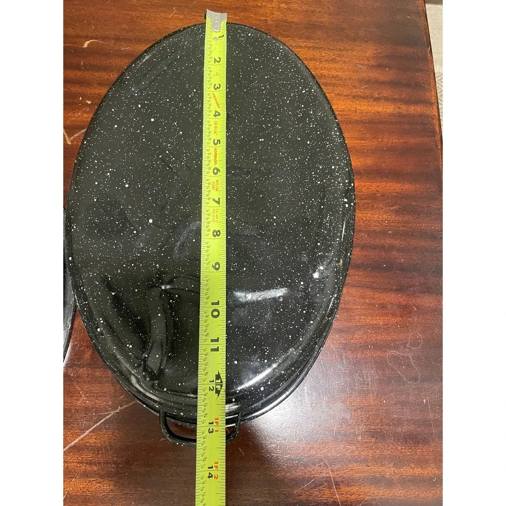 Granite Ware Black Speckled Oval Roasting Pan with Self Basting Lid 13 Inch